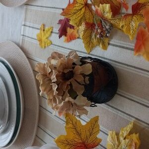 Pier 1 (3x6 inch) pillar holders w/ autumn colored floral. Sold as a set of two.